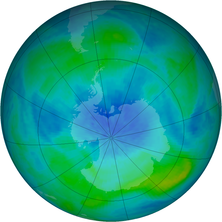 Antarctic ozone map for 01 March 2002
